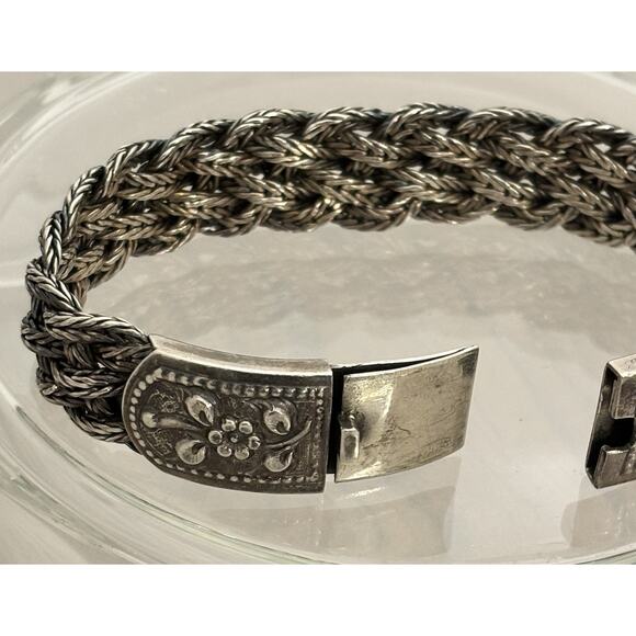 Vintage Sterling Silver Floral Clasp Braided 8” Bracelet 60g - Picture 7 of 7